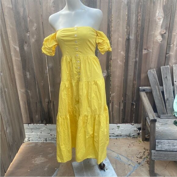 STAUD Elio Cotton Poplin Off-The-Shoulder Midi Dress Yellow size 2 - Picture 5 of 11